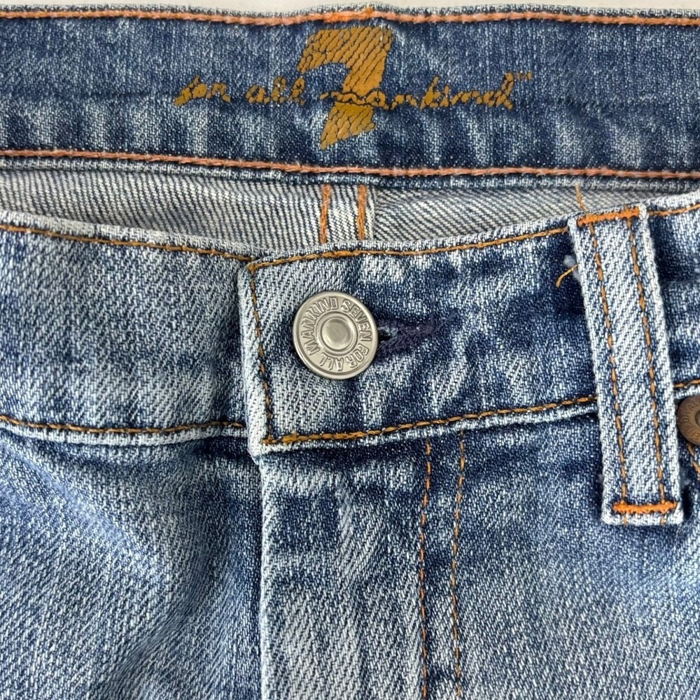 7 For All Mankind Flare Jeans Women 27 Blue Boho Western Casual Distressed Hem - Picture 8 of 11